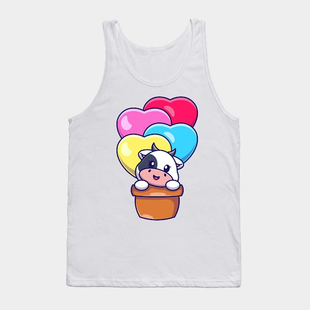 Cute cow flying with love balloon cartoon Tank Top by Wawadzgnstuff